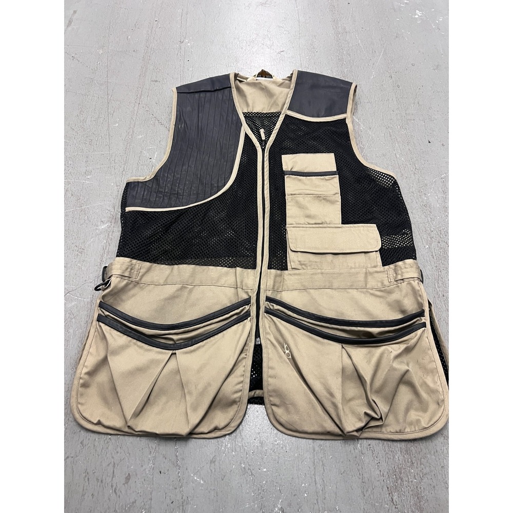 Bob Allen Shooting Vest Men XL Khaki Black Mesh Padded Shoulder Full Zip Outdoor